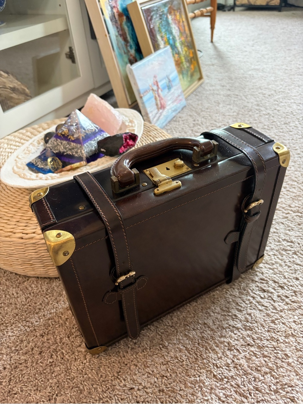 FENDI - “AUTHENTIC”Classic Dark Brown Leather Men's/Women’s Briefcase Brass